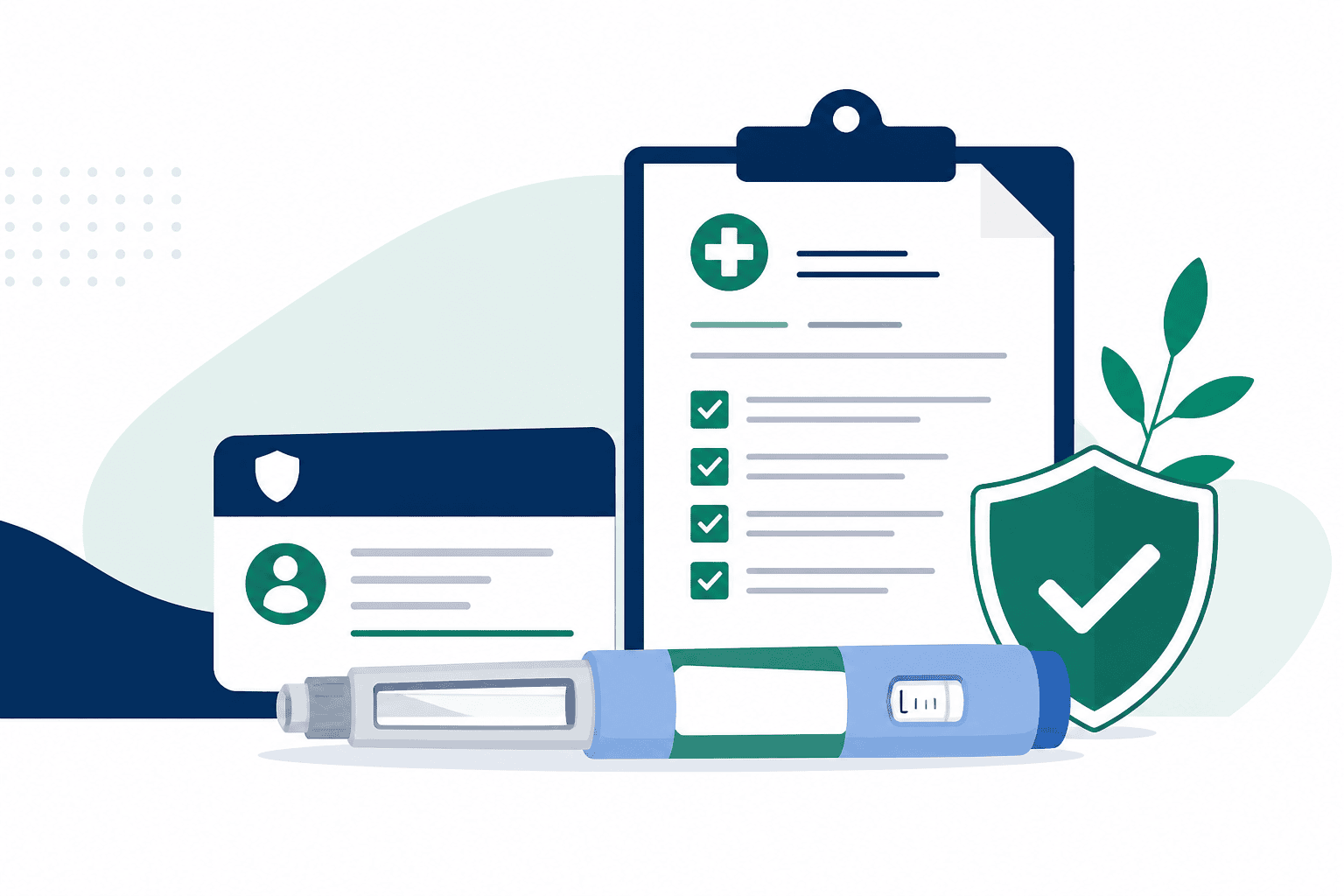Flowchart comparing Ozempic diabetes coverage rules versus weight-loss exclusion and GLP-1 prior authorization appeal paths