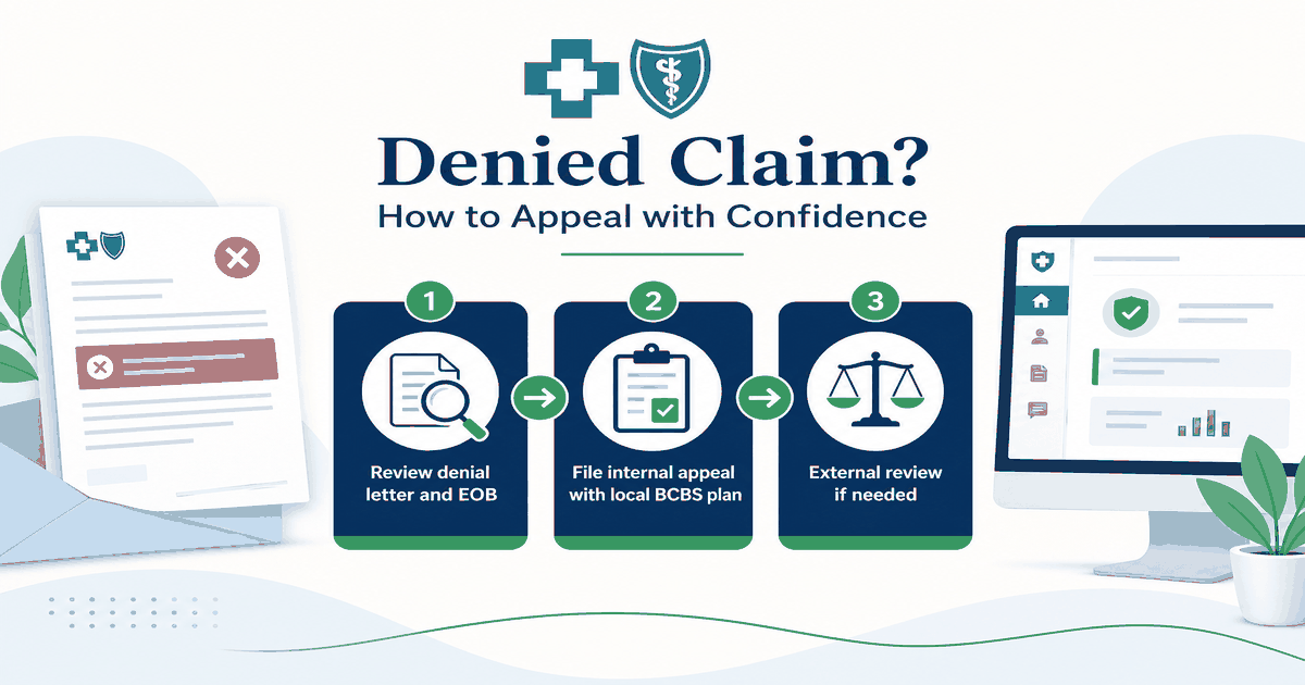 Prior authorization denial appeal letter template showing denial criteria, clinical attachments, and internal appeal filing steps